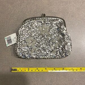 Small Cosmetic Case Sequined with Silver Rhinestones, New With Tags